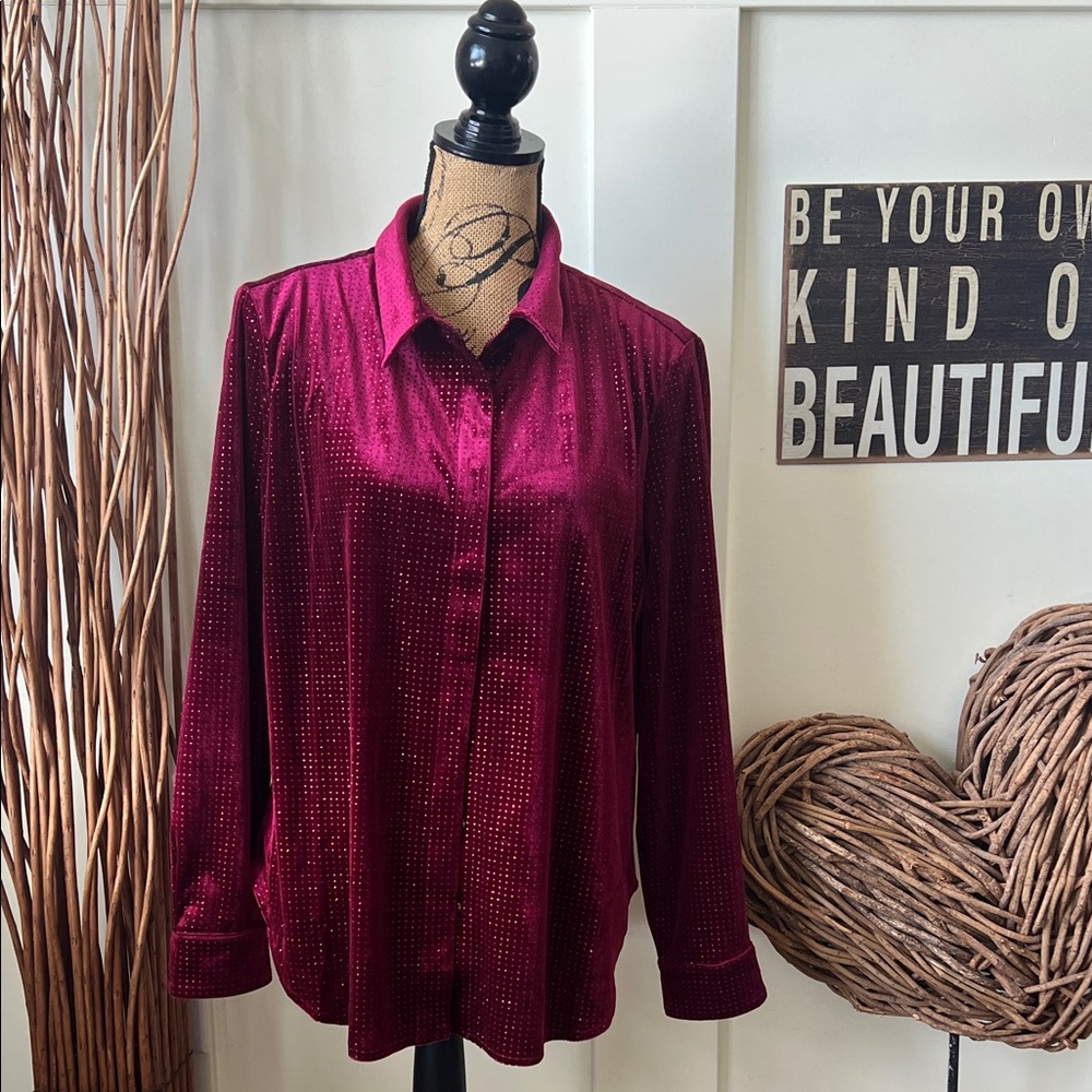 CeCe Burgundy Button Down Shirt